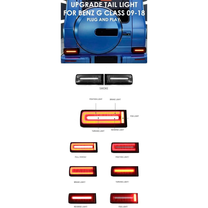 W464 Style LED Tail Lights (Smoke/Clear Lens) – For Mercedes-Benz W463 G-Class (1999–2018)