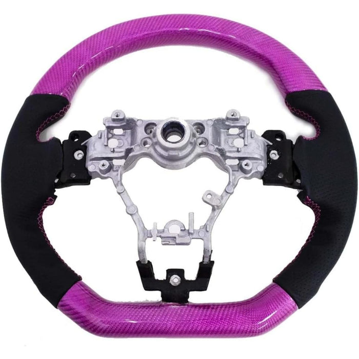 Pink Carbon &amp; Perforated Leather Steering Wheel – Pink Stitching for Subaru WRX & STI (2015–2021, VA)