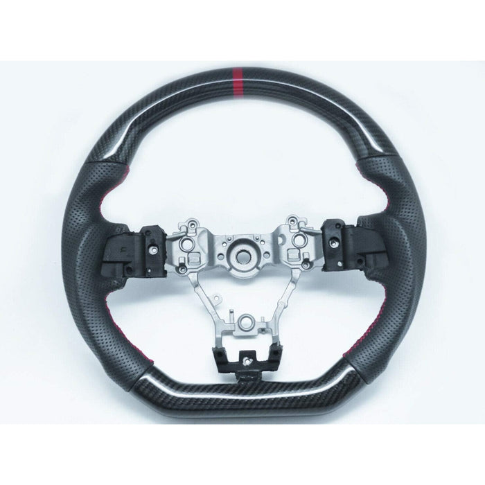 Carbon Fiber Steering Wheel Leather Red Stripe/Red Stitching Compatible With 2015-2021 WRX STI VA