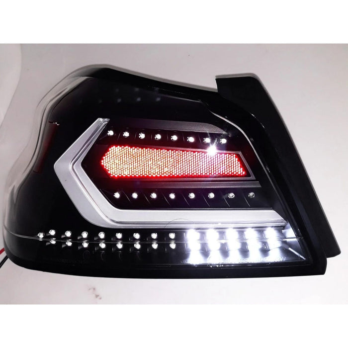 LED Tail Lights with Sequential Indicator (White Bar / Matte Black Housing) – For Subaru WRX / STI (2015–2021)