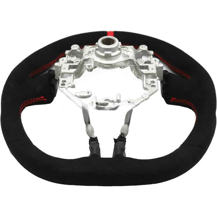 Suede Steering Wheel Compatible With 2012-2016 Subaru BRZ Scion FR-S GT86 Mk1 – Alcantara Red Stitching & Red Stripe