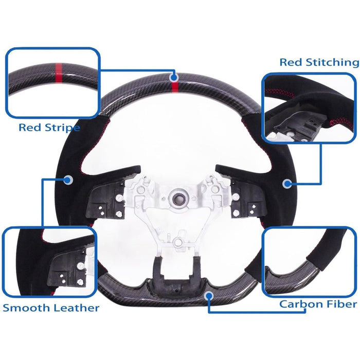 Carbon Fiber & Alcantara Steering Wheel – Red Stitching for Subaru Forester, Crosstrek, Outback & Legacy (2015–2018)