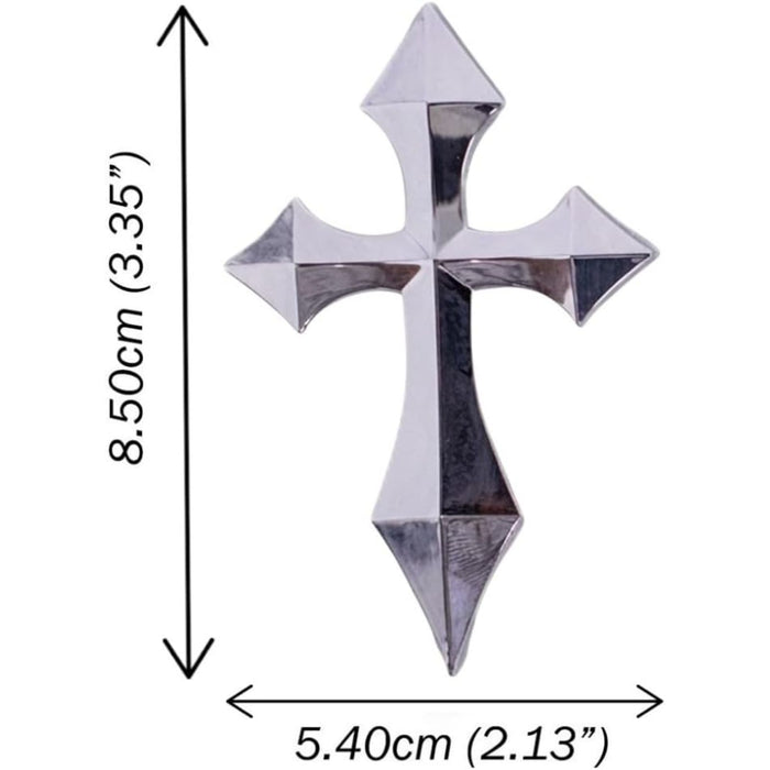 3D Pointed Cross Chrome Silver Emblem Decal – Universal Fit for Cars, Trucks & Motorcycles