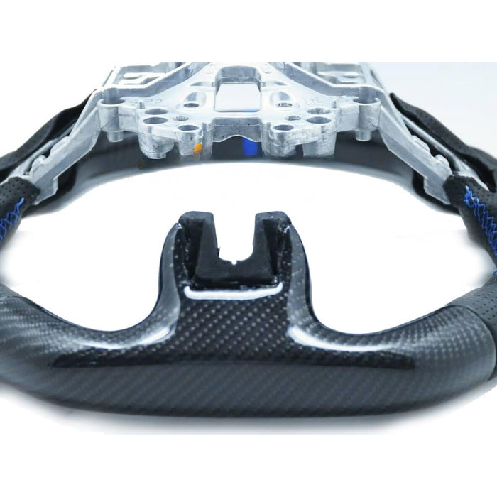 Carbon Fiber D-Type Steering Wheel with Blue Stitching & Blue Stripe Compatible with 2018-2022 Ford Mustang