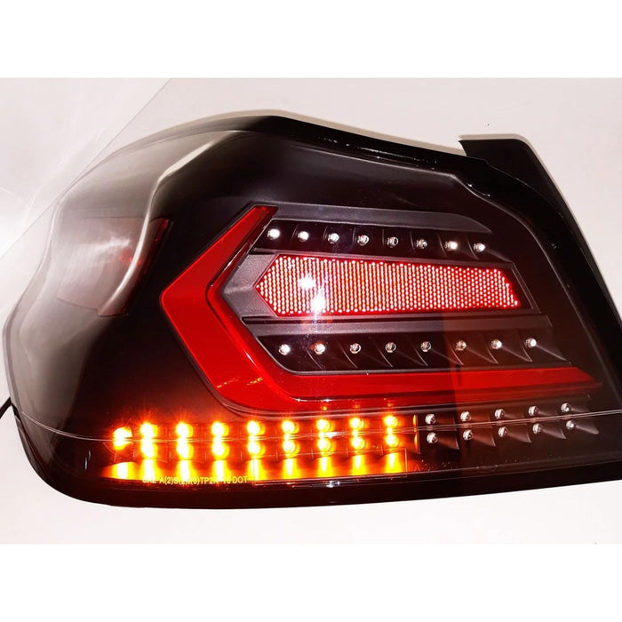 LED Tail Lights with Sequential Indicator (Red Bar / Black Housing) – For Subaru WRX / STI (2015–2021)
