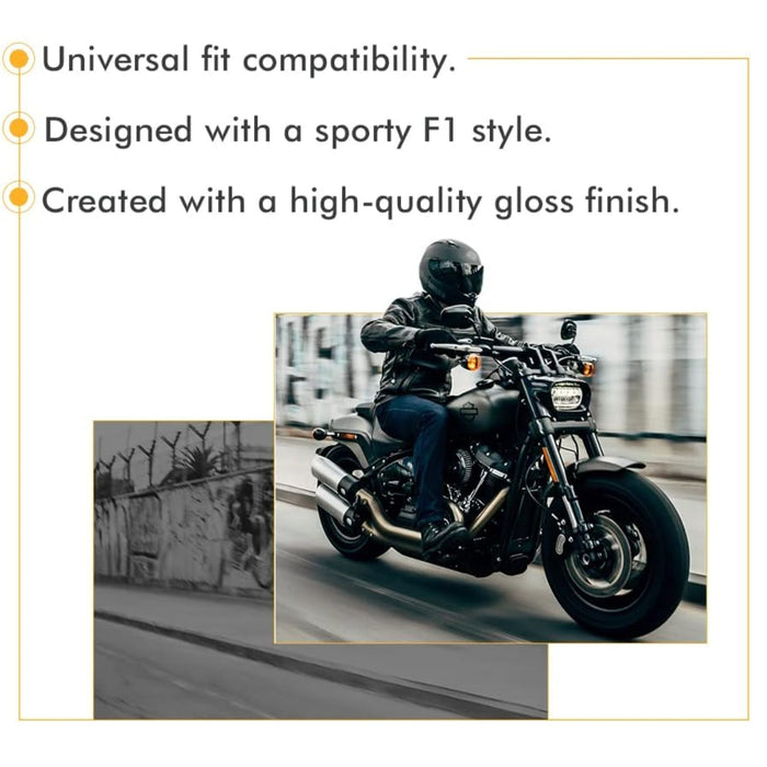 F1 Style Black Gloss Side View Mirrors Universal Fit (2-Piece Set)