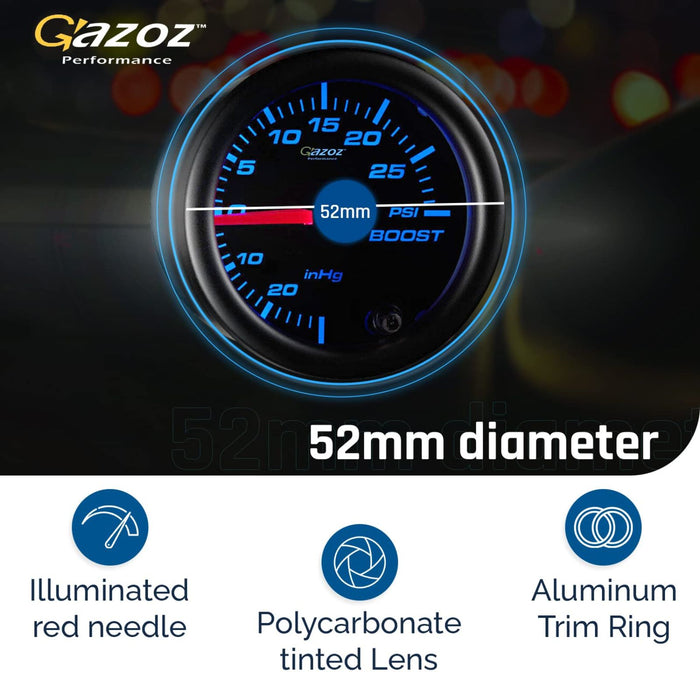 52mm 7-Color Turbo Boost PSI Gauge Kit (Smoke Tinted Face)