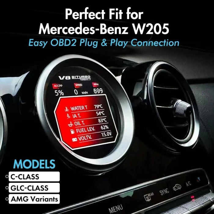 A/C Vent LCD OBD2 Performance Gauge & Clock – For Mercedes-Benz W205 / C253 / X253