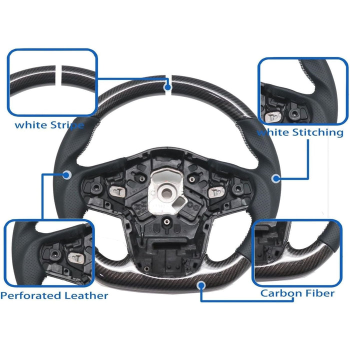 Carbon Fiber & Perforated Leather Steering Wheel – White Stitching for Toyota Supra (2020–2026)