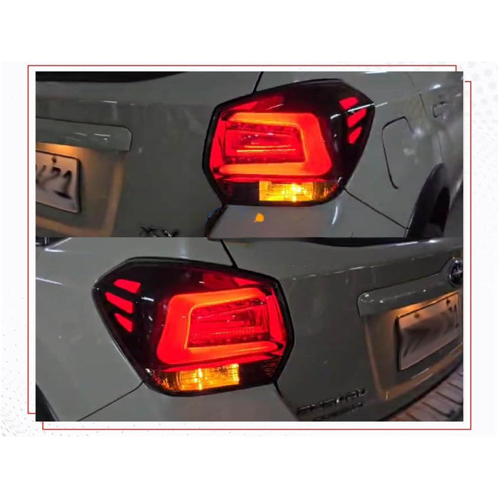 LED Tail Lights C-Shape Bar R+L Compatible with 2012-2017 Subaru Crosstrek XV & Impreza Hatchback - Smoke Lens / Matte Black Base