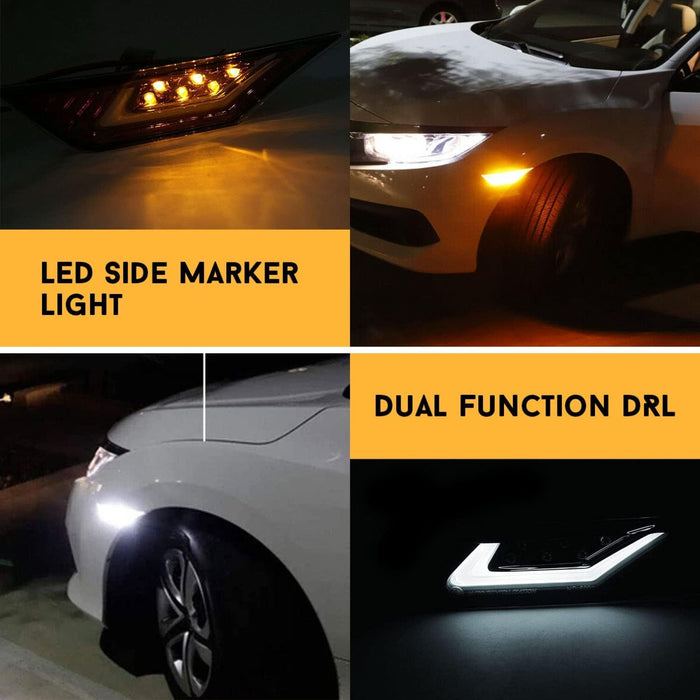 Dual Function DRL + LED Side Marker Light Compatible With 2016-2020 Honda Civic Type-R – Smoke Lens