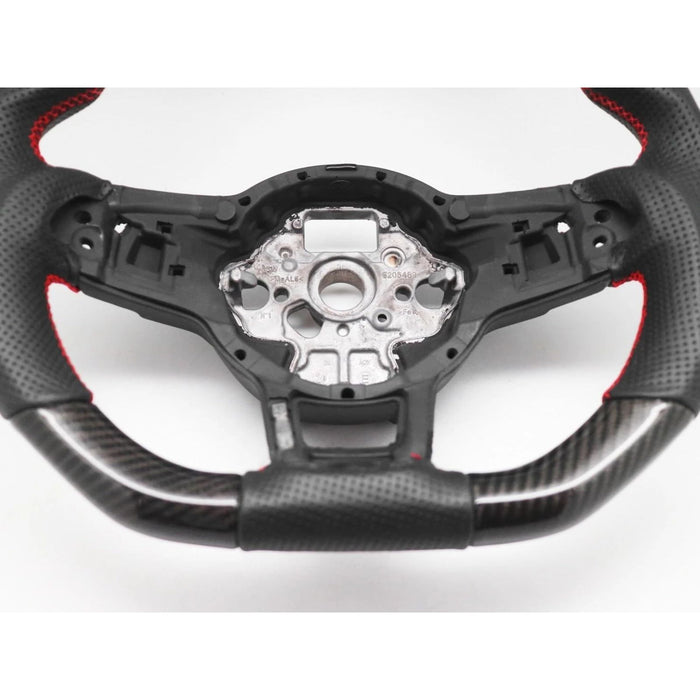 Carbon Fiber Steering Wheel – For Volkswagen Golf GTI Mk7 / Mk7.5 (2013–2020) Perforated Leather, Red Stitch &amp; Red Stripe