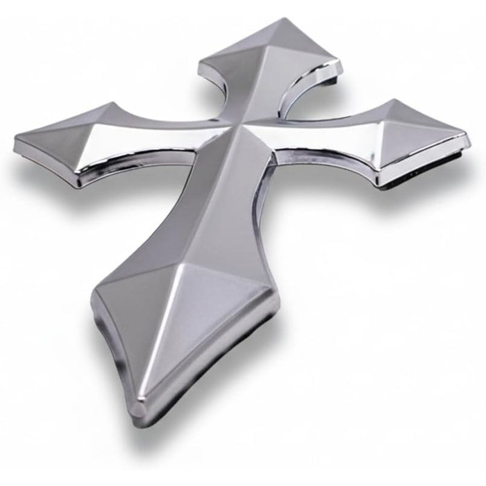 3D Pointed Cross Chrome Silver Emblem Decal – Universal Fit for Cars, Trucks & Motorcycles