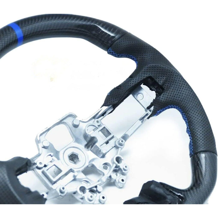 Carbon Fiber D-Type Steering Wheel with Blue Stitching & Blue Stripe Compatible with 2018-2022 Ford Mustang