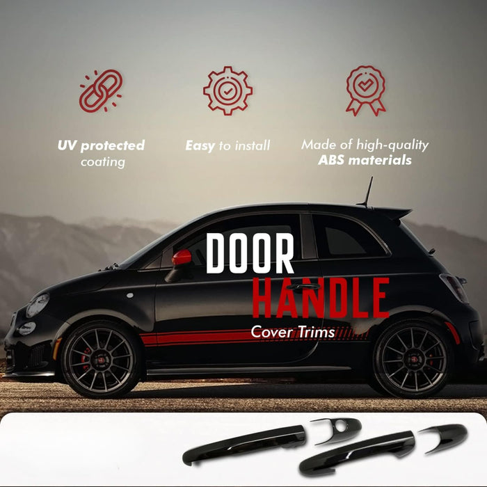 Door Handle Cover Trim Set of 4 Compatible with 2007-2021 Fiat 500 / 500C / Abarth - Gloss Black
