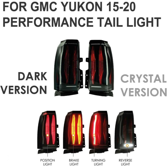 Smoked LED Tail Lights with Red Signal Bar – For GMC Yukon (2015–2020, Left & Right)