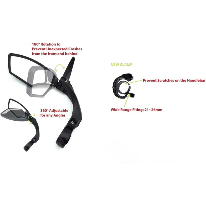 Fully Adjustable Magic Bike Electric Bicycle Rear View Handlebar Mirror – Left Side