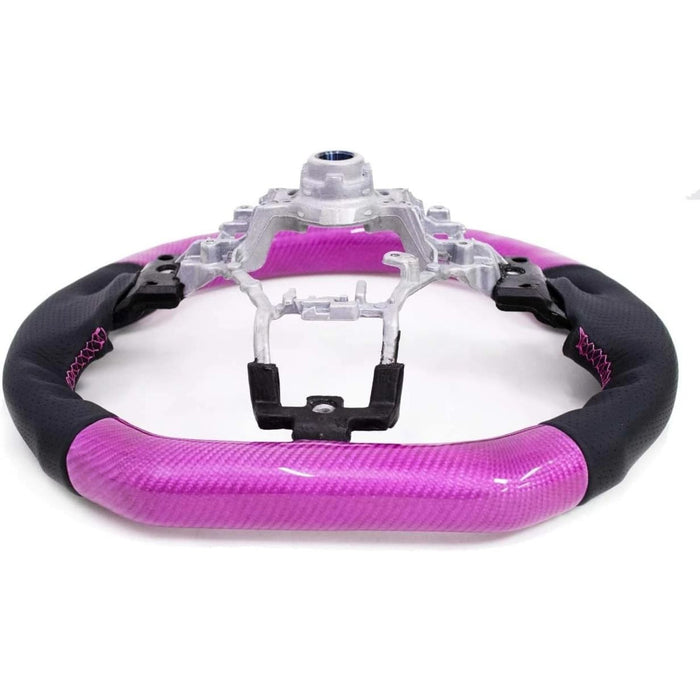 Pink Carbon &amp; Perforated Leather Steering Wheel – Pink Stitching for Subaru WRX & STI (2015–2021, VA)