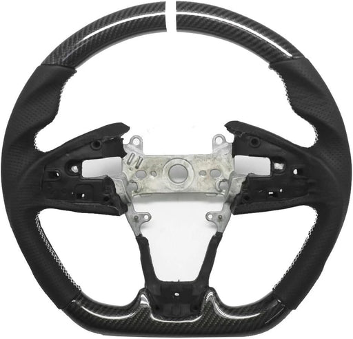 Carbon Fiber Steering Wheel White Stripe & Perforated Leather – Honda Civic Type R FK8 (2016–2021)