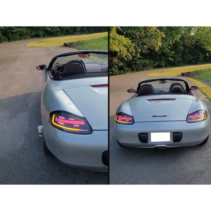 LED Tail Lights with Sequential Amber Signals for Porsche Boxster 986 (1997–2004) White Bar / Black Housing
