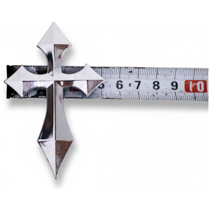 3D Pointed Cross Chrome Silver Emblem Decal – Universal Fit for Cars, Trucks & Motorcycles