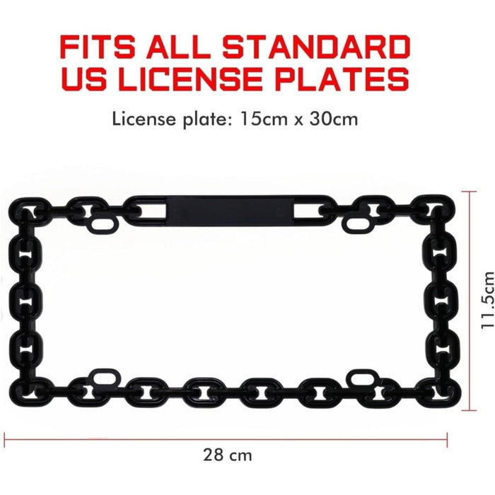 3D Chain Style Black Aluminum License Plate Frame – USA Standard Size