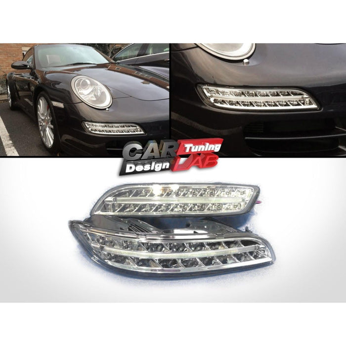 3-in-1 LED DRL Fog Lights with Turn Signal – Chrome Lens for Porsche 911 997 (2005–2009)