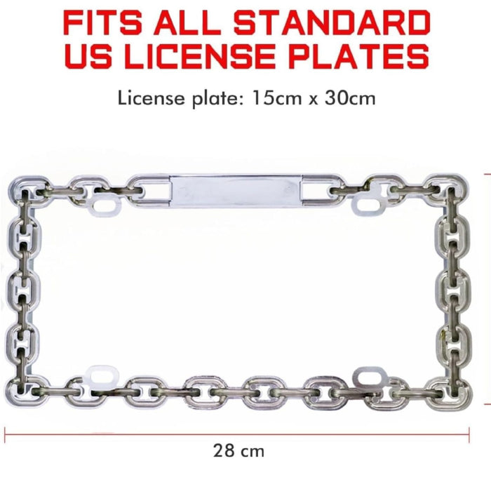 3D Chain Style Chrome Aluminum License Plate Frame – USA Standard Size (Not Plastic)