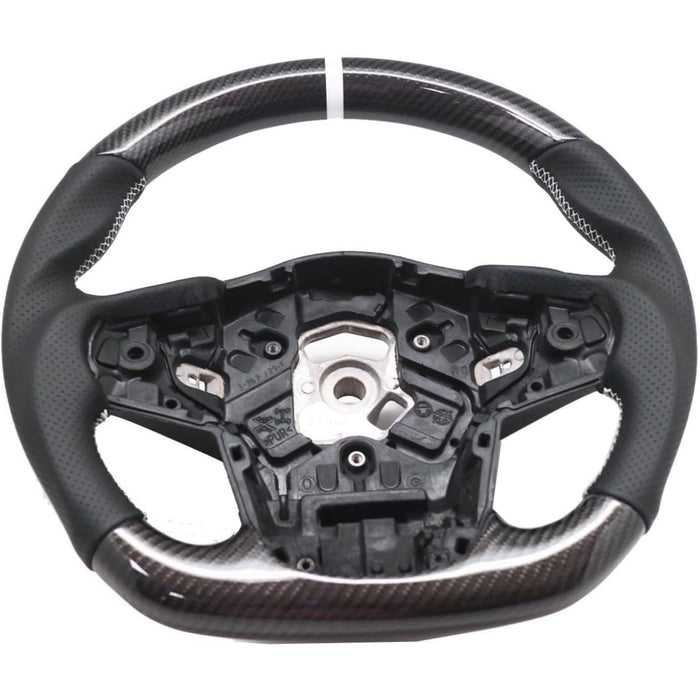 Carbon Fiber & Perforated Leather Steering Wheel – White Stitching for Toyota Supra (2020–2026)