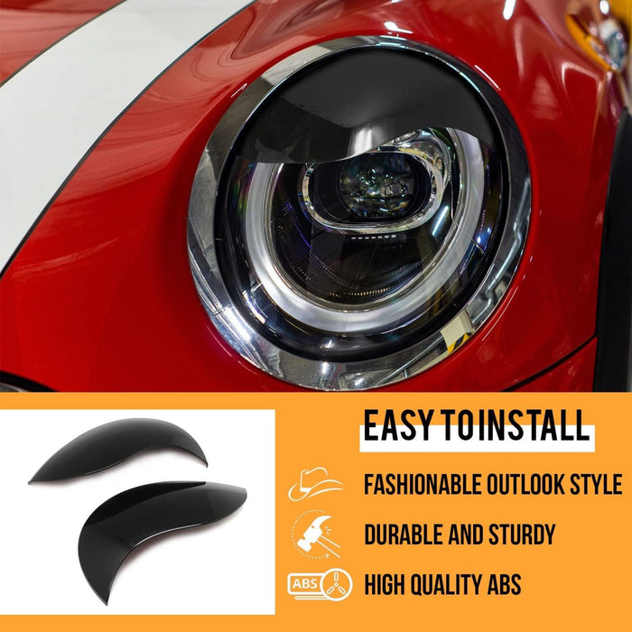 Aggressive Headlight Eyebrows Eyelid Covers Gloss Black ABS Compatible with 2014-2021 Mini Cooper F55 F56 F57 Gen.3