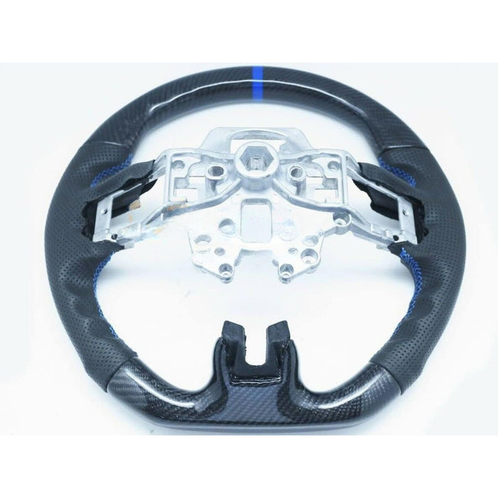 Carbon Fiber D-Type Steering Wheel with Blue Stitching & Blue Stripe Compatible with 2018-2022 Ford Mustang