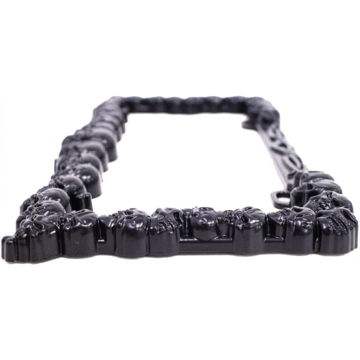 3D Chrome Skull License Plate Frame (Black, USA Size)