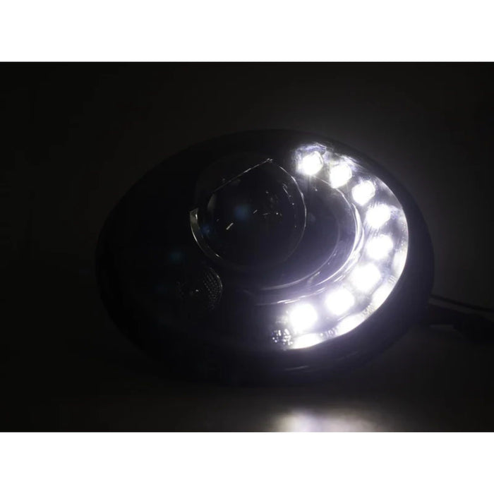 LED Projector Headlights w/ High &  Low Beam – Black Housing for Volkswagen Beetle (1998–2005)