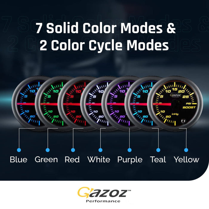 52mm 7-Color Turbo Boost PSI Gauge Kit (Smoke Tinted Face)