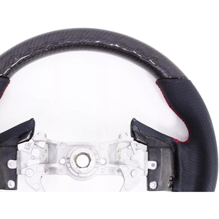 Carbon Fiber & Perforated Leather Steering Wheel – Red Stitching for Subaru Forester, Crosstrek, Outback & Legacy (2015–2018)