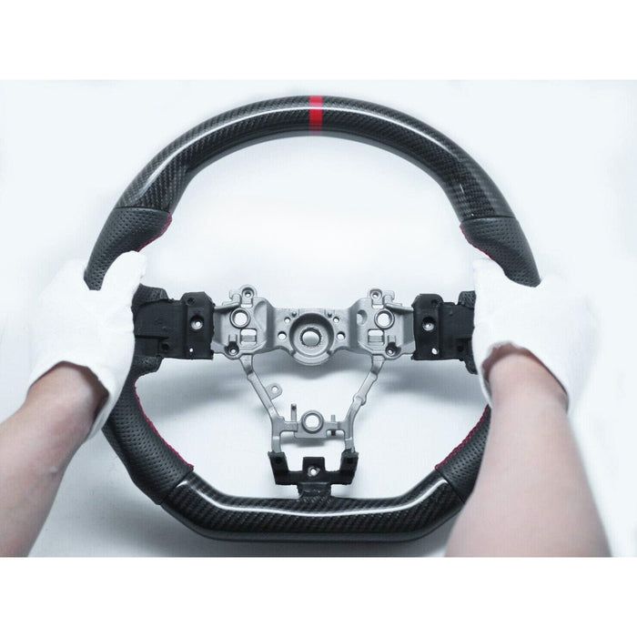 Carbon Fiber Steering Wheel Leather Red Stripe/Red Stitching Compatible With 2015-2021 WRX STI VA