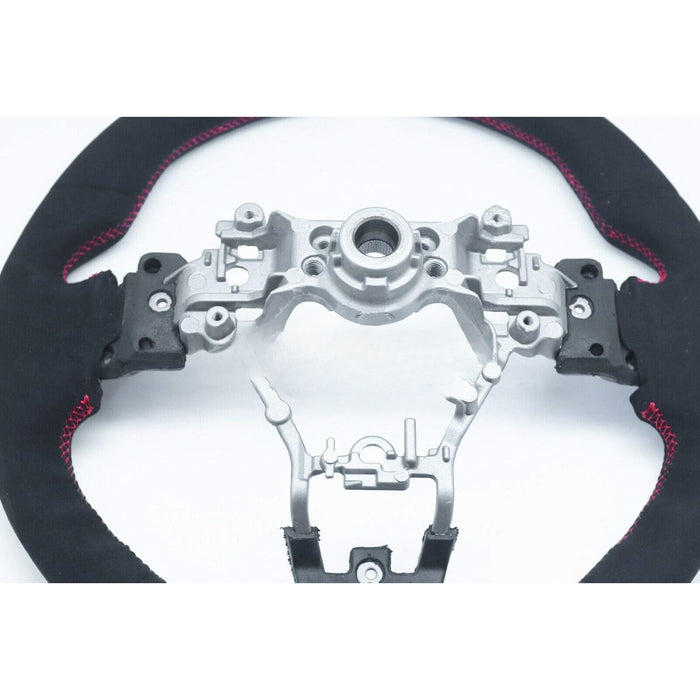 D-Shape Alcantara Steering Wheel With Red Stripe Compatible With Subaru WRX / STI (2015–2020)