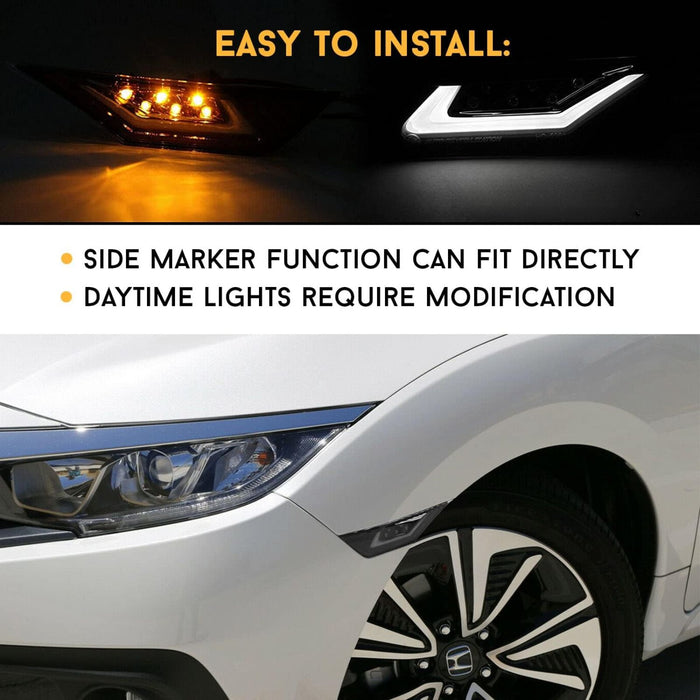 Dual Function DRL + LED Side Marker Light Compatible With 2016-2020 Honda Civic Type-R – Smoke Lens
