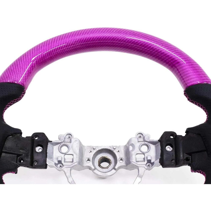 Pink Carbon &amp; Perforated Leather Steering Wheel – Pink Stitching for Subaru WRX & STI (2015–2021, VA)