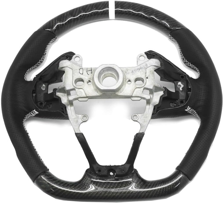 Carbon Fiber Steering Wheel White Stripe & Perforated Leather – Honda Civic Type R FK8 (2016–2021)