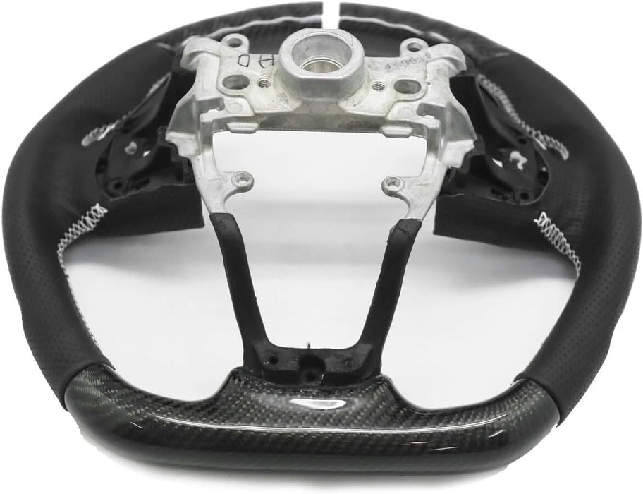 Carbon Fiber Steering Wheel White Stripe & Perforated Leather – Honda Civic Type R FK8 (2016–2021)