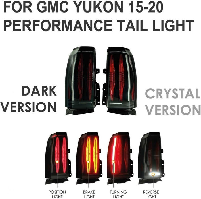 Smoked LED Tail Lights – 2015-2020 GMC Yukon | Red Signal Bar R+L