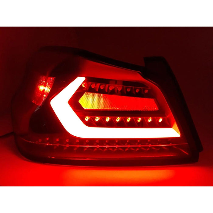 LED Tail Lights with Sequential Indicator (White Bar / Matte Black Housing) – For Subaru WRX / STI (2015–2021)