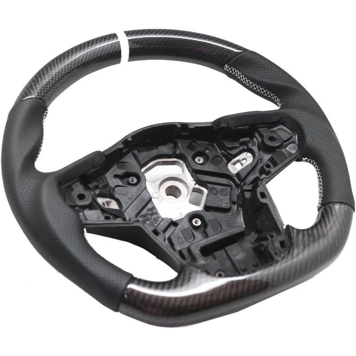 Carbon Fiber & Perforated Leather Steering Wheel – White Stitching for Toyota Supra (2020–2026)