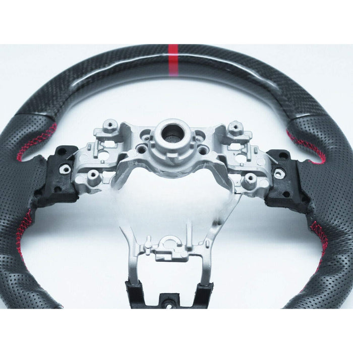 Carbon Fiber Steering Wheel Leather Red Stripe/Red Stitching Compatible With 2015-2021 WRX STI VA