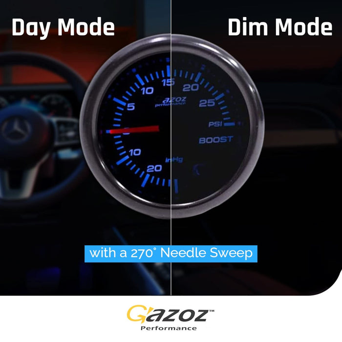 52mm 7-Color Turbo Boost PSI Gauge Kit (Smoke Tinted Face)