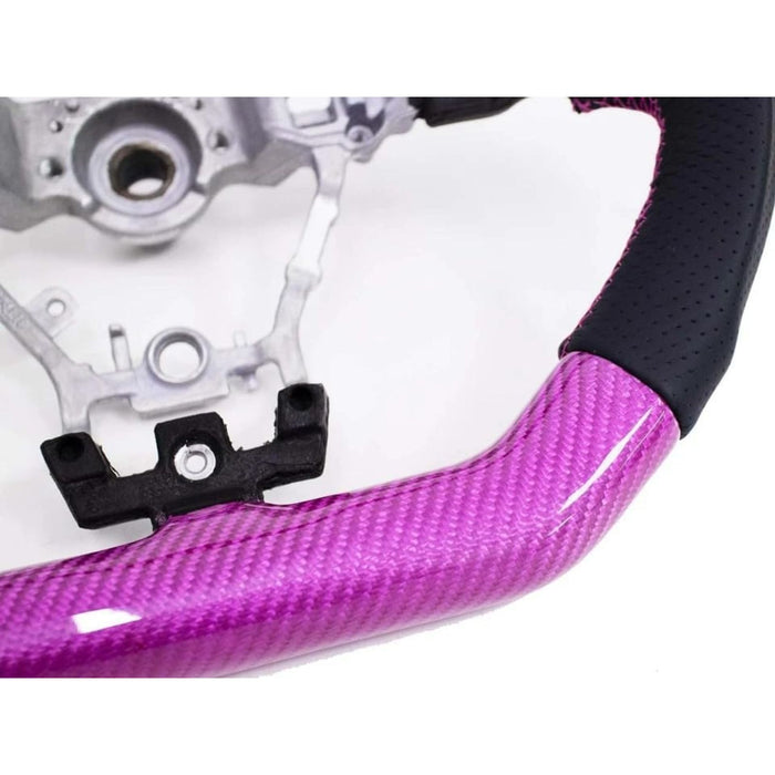 Pink Carbon &amp; Perforated Leather Steering Wheel – Pink Stitching for Subaru WRX & STI (2015–2021, VA)