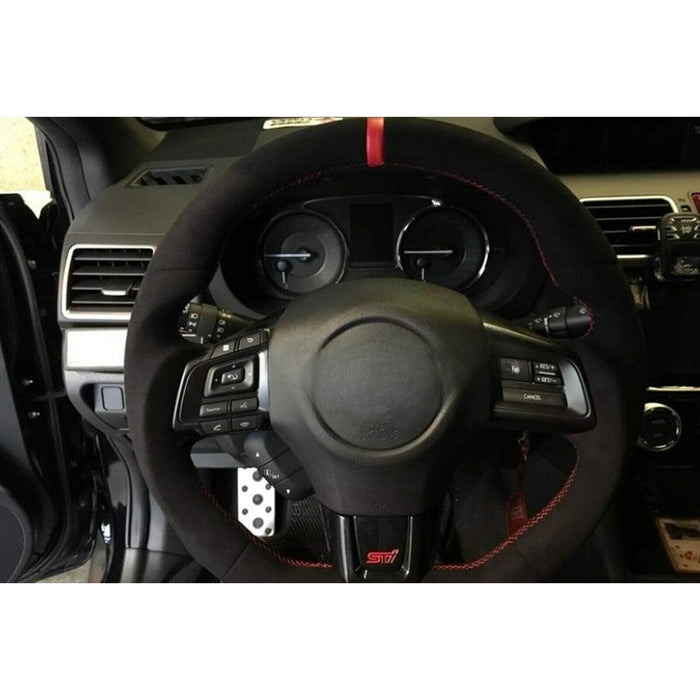 D-Shape Alcantara Steering Wheel With Red Stripe Compatible With Subaru WRX / STI (2015–2020)
