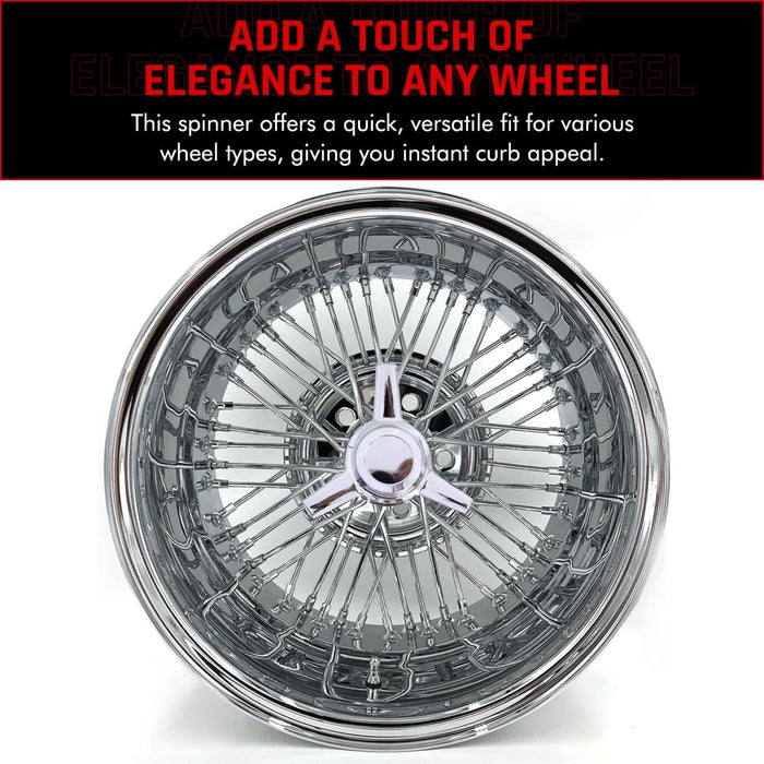 Chrome Plated Wheel Spinner Universal Fit 3-Bar Straight Stud Mount