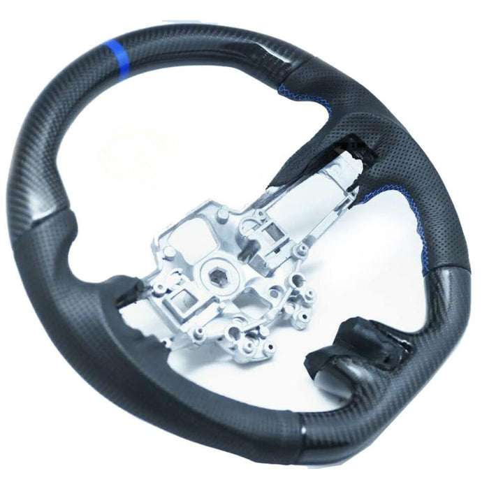 Carbon Fiber D-Type Steering Wheel with Blue Stitching & Blue Stripe Compatible with 2018-2022 Ford Mustang